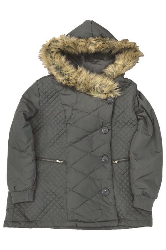 Womens Plus Size Quited Gray Winter Coat Button Front Ski Jacket 1X