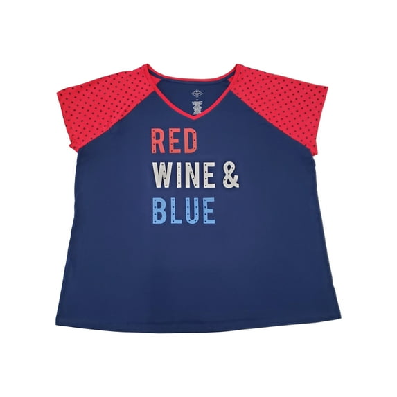 Womens Plus Size Red Wine & Blue Star Print Short Sleeve V-Neck T-Shirt Top 3X