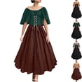 thumbnail image 1 of Womens Plus Size Renaissance Dress Medieval Costume Lace Up Corset Off Shoulder Flutter Sleeve Peasant Gown for Halloween Cosplay, Brown, 5XL, 1 of 8