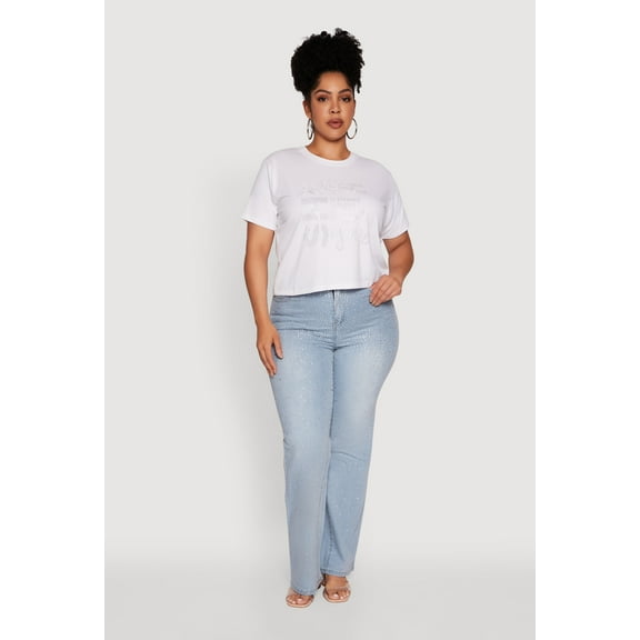Womens Plus Size Rhinestone She Is Me Graphic Tee