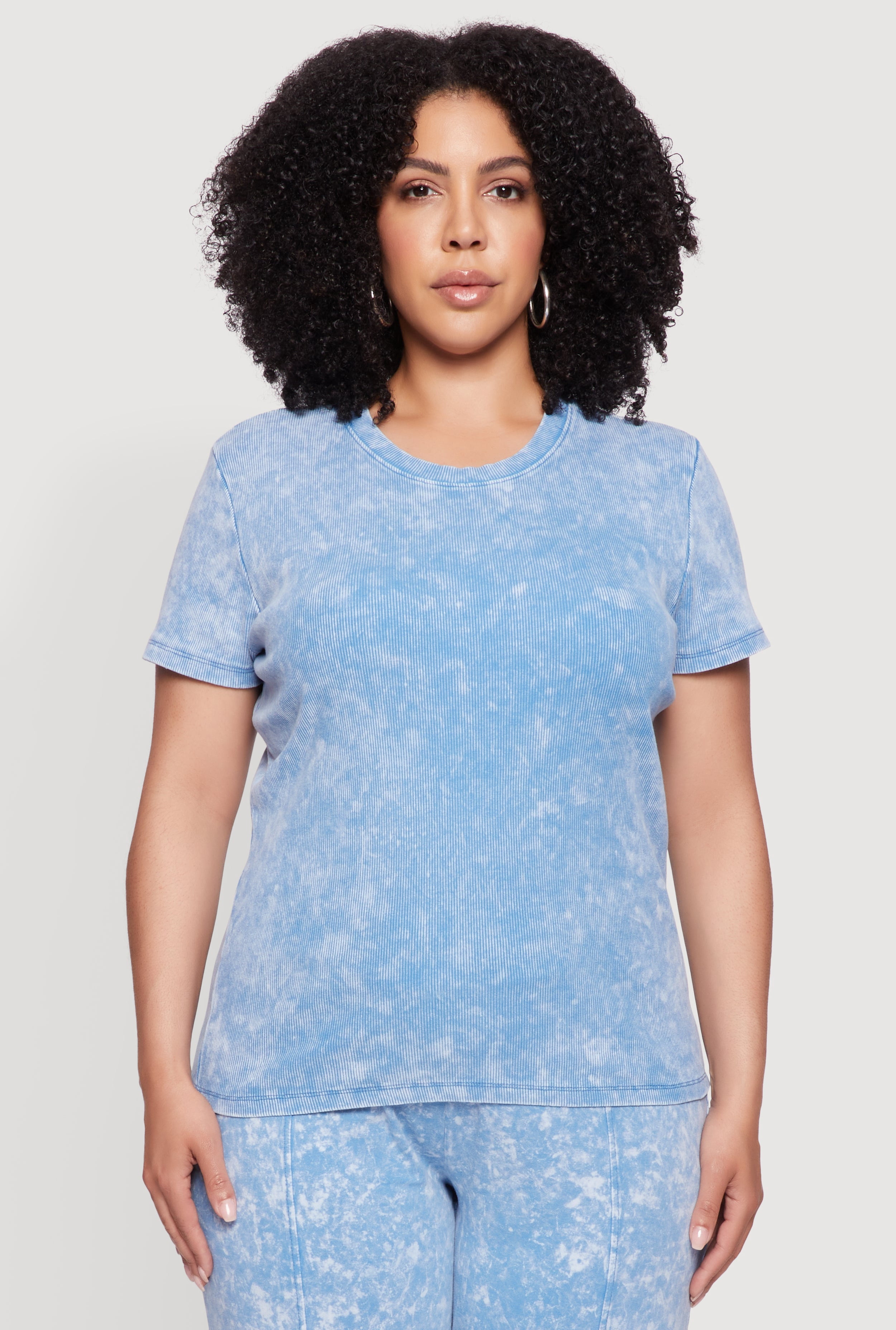 Womens Plus Size Rib Knit Acid Wash Crew Neck Tee - Walmart.com