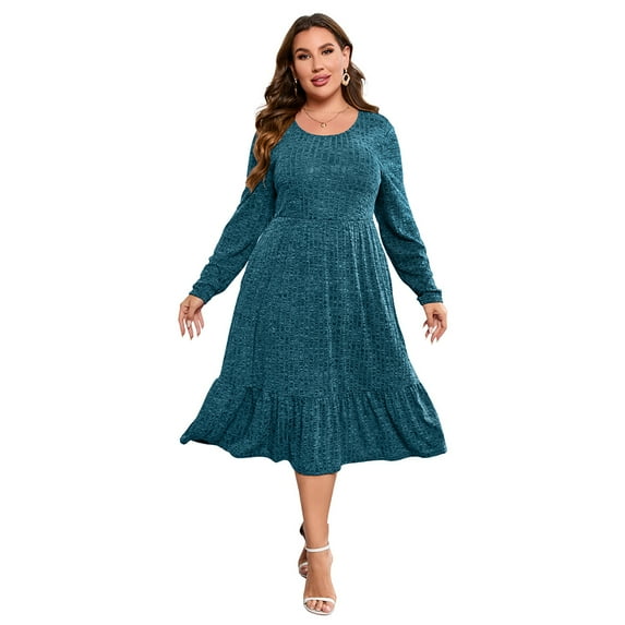 Womens Plus Size Ribbed Knit Sweater Dress Long Sleeve Stretchy Comfy Casual Fall Dress With Pockets