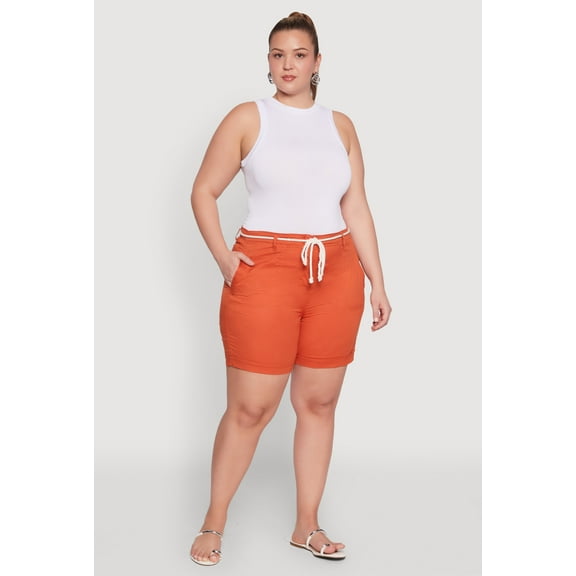 Womens Plus Size Rope Belted Shorts