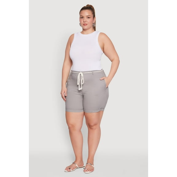 Womens Plus Size Rope Belted Shorts