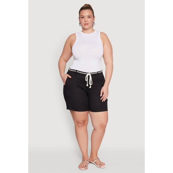Womens Plus Size Rope Belted Shorts