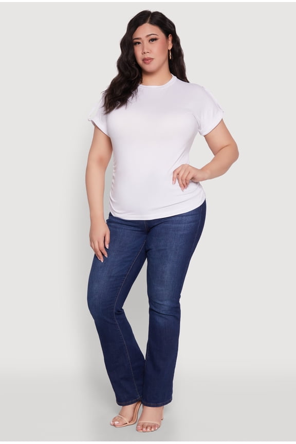 Womens Plus Size Ruched Tabbed Short Sleeve Top