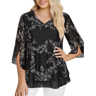 3/4 Sleeve Blouses for Lady Plus Size Linen Tops for Women, Vintage