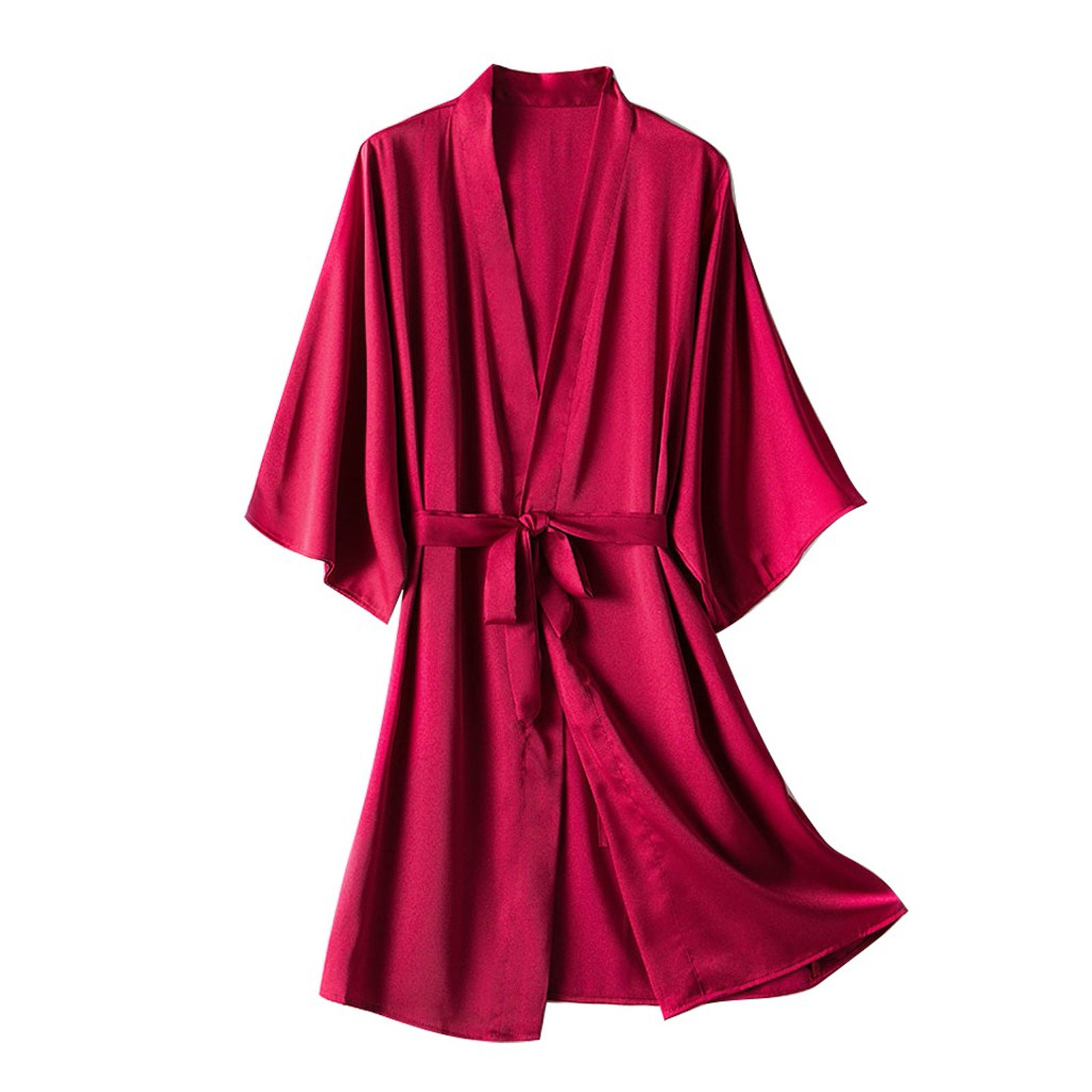 Womens Plus Size Satin Kimono Robe Strechy Mid Length Negligee Nightie ...