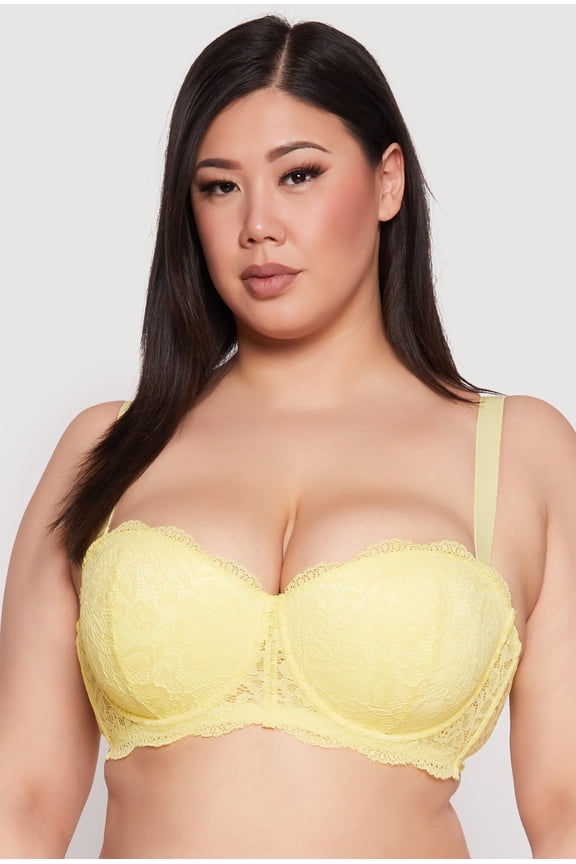 Womens Plus Size Scalloped Lace Balconette Bra | Convertible to Strapless
