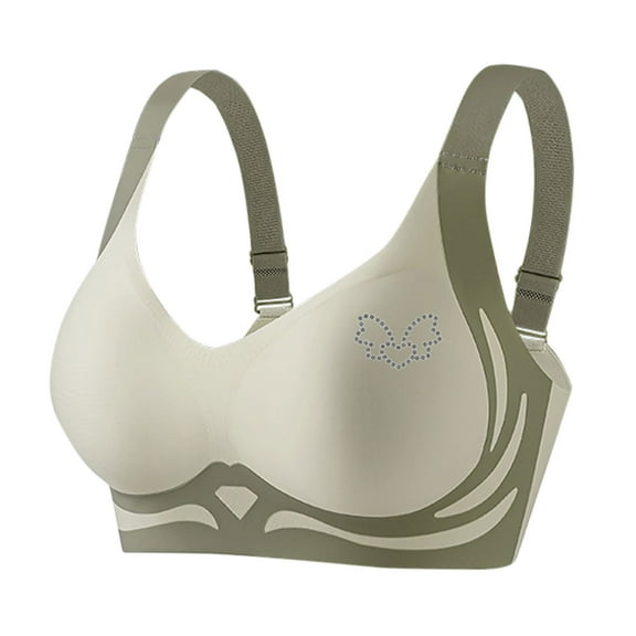 Womens Plus Size Seamless Bras Rhinestone Full Coverage Wireless Bralette Color Block Everyday T-Shirt Bras, 36/80B Green