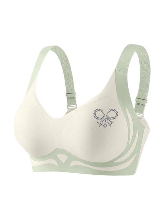 Womens Plus Size Seamless Bras Rhinestone Full Coverage Wireless Bralette Color Block Everyday T-Shirt Bras, 38/85B Mint Green