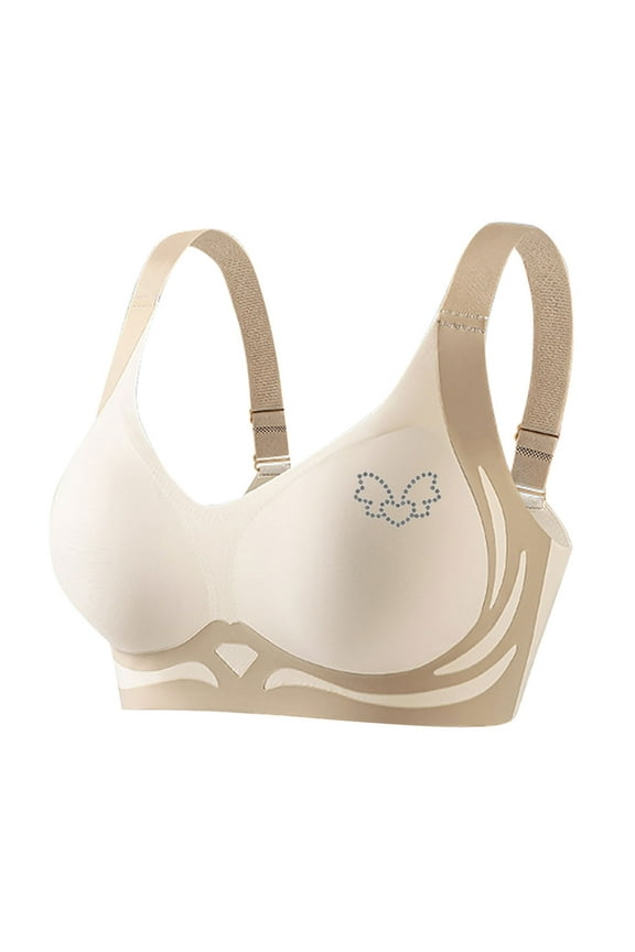 Womens Plus Size Seamless Bras Rhinestone Full Coverage Wireless Bralette Color Block Everyday T-Shirt Bras, 38/85B White