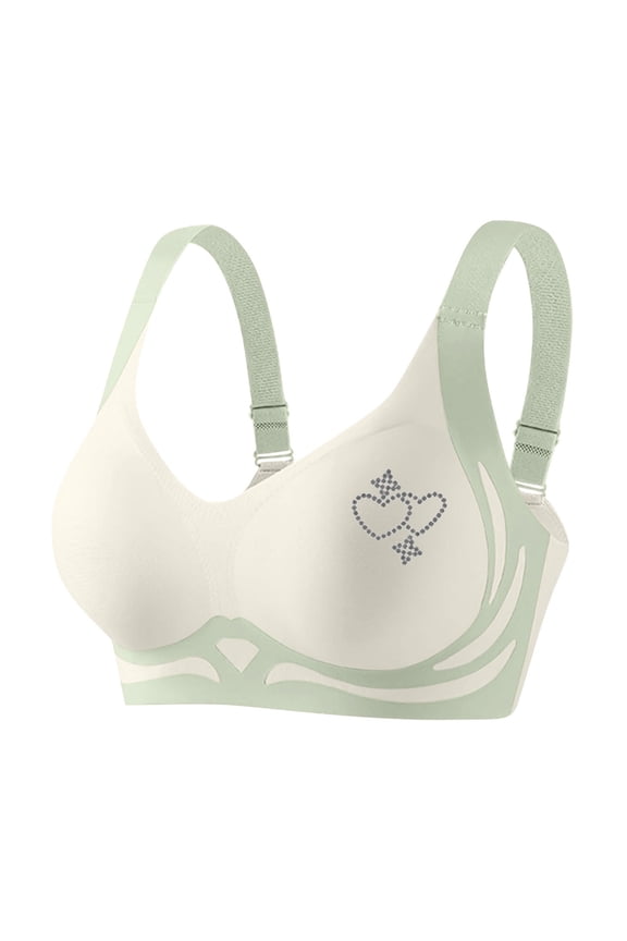 Womens Plus Size Seamless Bras Rhinestone Full Coverage Wireless Bralette Color Block Everyday T-Shirt Bras, 40/90B Mint Green