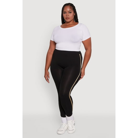 Womens Plus Size Seamless Lurex Side Stripe Leggings
