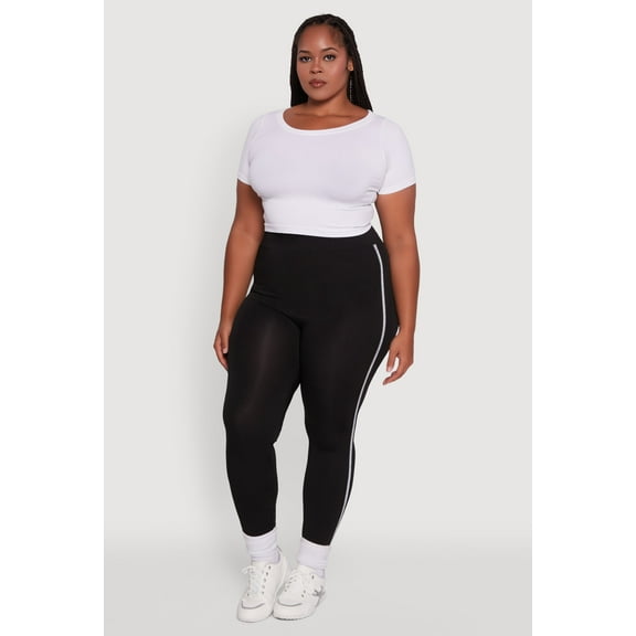 Womens Plus Size Seamless Lurex Side Stripe Leggings