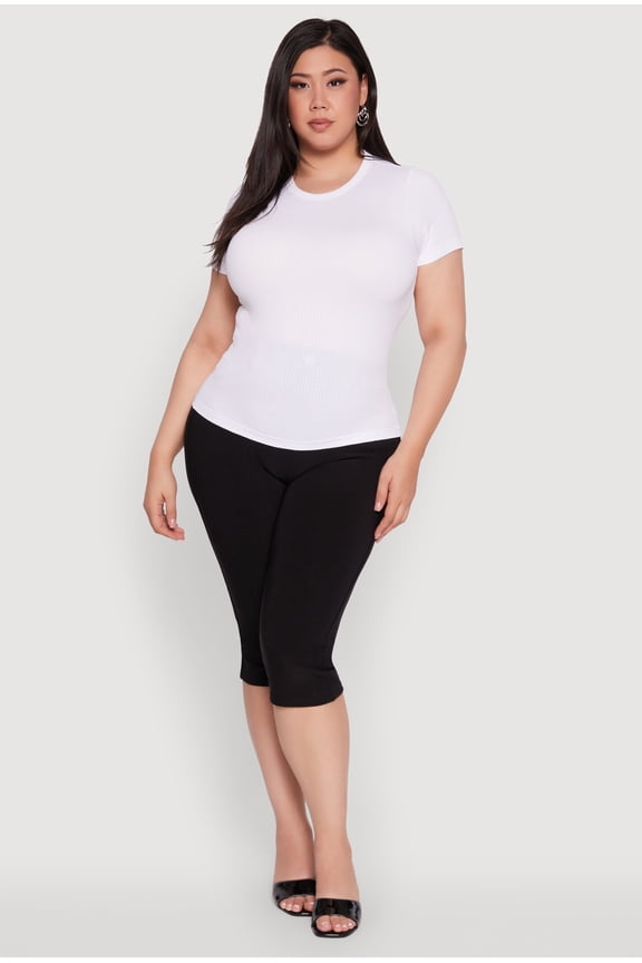 Womens Plus Size Seamless Textured Knit Crew Neck T-Shirt