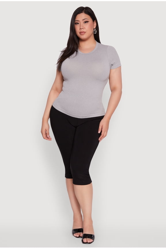 Women's Plus Size Seamless Textured Knit Crew Neck T-Shirt