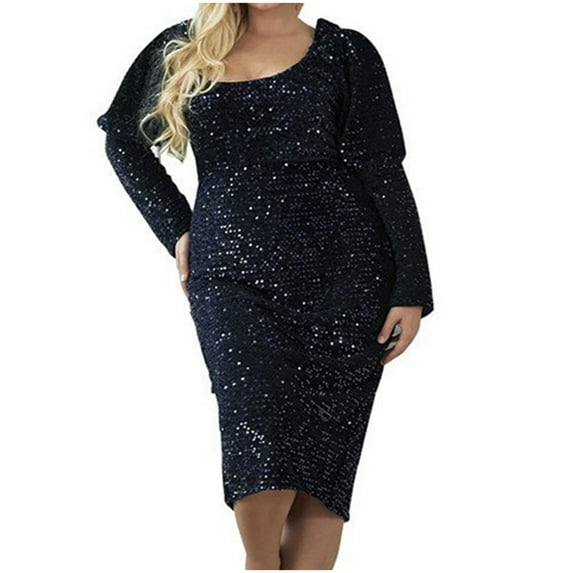 Womens Plus Size Sequin Dress Elegant Puff Long Sleeve Sparkly Bodycon Pencil Dresses Square Neck Party Cocktail Gowns