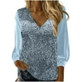 thumbnail image 1 of Womens Plus Size Sequin Tops Dressy Velvet Long Sleeve V Neck Shirt Fashion Fall Casual Sparkly Loose Blouse (Blue 3XL), 1 of 6