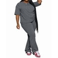 thumbnail image 1 of Womens Plus Size Sets 2 Piece Outfits Casual Short Sleeve Top and Flare Pants Tracksuit Gray 4XL, 1 of 7