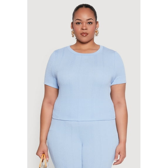 Womens Plus Size Shadow Stripe Crop Top