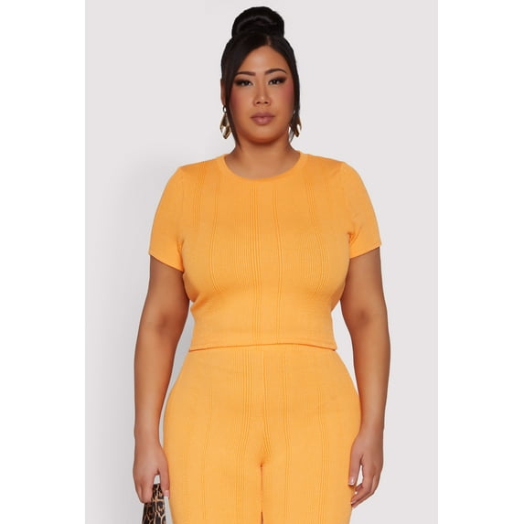 Womens Plus Size Shadow Stripe Crop Top