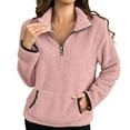 thumbnail image 1 of Womens Plus Size Sherpa Jacket, Long Sleeve Pullover for Women Fall Casual Warmth Solid Color Half Zip V Neck Sweaters with Pockets XL-5XL, 1 of 4