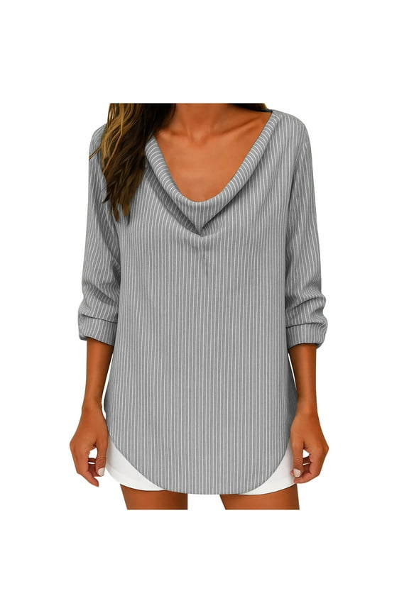Womens Plus Size Shirts Cowl Neck Long Sleeve Tees Casual Lightweight Pullover Blouses Basic Solid Color Tops