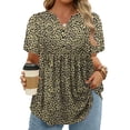 thumbnail image 1 of Womens Plus Size Shirts Flowy Button Tops Fashion Short Sleeve Cute Cozy V Neck Leopard Print Tunics 5X, 1 of 6