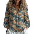 thumbnail image 1 of Womens Plus Size Shirts Oversized Tshirts for Women Oversized Long Sleeve Button Linen Tee Plus Size Tops Blue L, 1 of 4