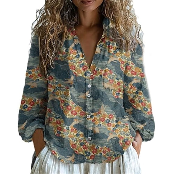 Womens Plus Size Shirts Oversized Tshirts for Women Oversized Long Sleeve Button Linen Tee Plus Size Tops Blue L