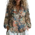 thumbnail image 1 of Womens Plus Size Shirts Oversized Tshirts for Women Oversized Long Sleeve Button Linen Tee Plus Size Tops Blue L, 1 of 4