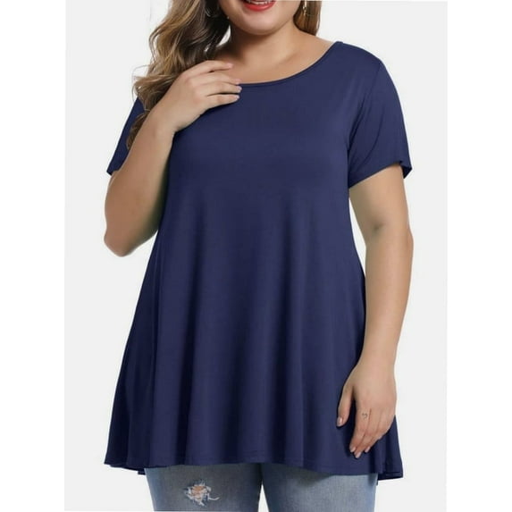 Womens Plus Size Short Sleeve Casual Summer Round Neck Shirts Tunics for Leggings