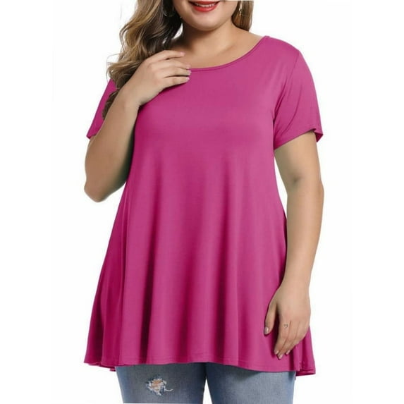 Womens Plus Size Short Sleeve Casual Summer Round Neck Shirts Tunics for Leggings