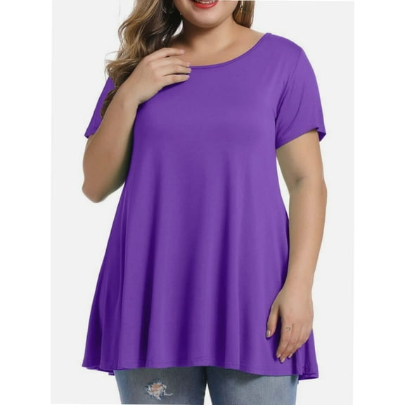 Womens Plus Size Short Sleeve Casual Summer Round Neck Shirts Tunics for Leggings