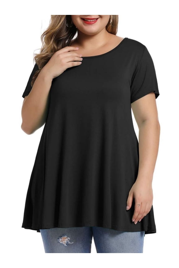 Womens Plus Size Short Sleeve Casual Summer Round Neck Shirts Tunics for Leggings
