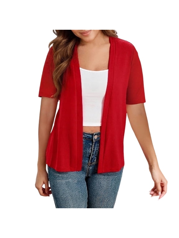 Womens Plus Size Short Sleeve Lightweight Cardigan For Women Casual Loose Thin Cardigan Tops