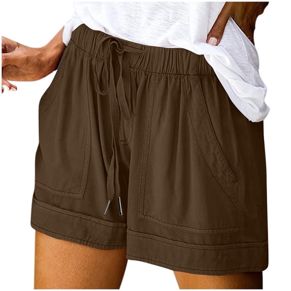 Womens Plus Size Shorts Cotton Wide Leg Casual Solid Drawstring Elastic Waist Loose Fit Ladies Baggy Athletic Loungewear Short with Pockets