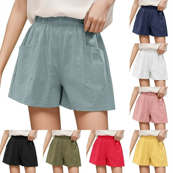 Womens Plus Size Shorts High Waist Wide Leg Elastic Waist Loose Fit Thin Leg Shorts Casual Women's Shorts Pink M