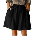 thumbnail image 1 of Womens Plus Size Shorts High Waisted Cotton Linen A Line Wide Leg Shorts for Women Lightweight Loose Lounge Shorts (Large, BlackA), 1 of 7