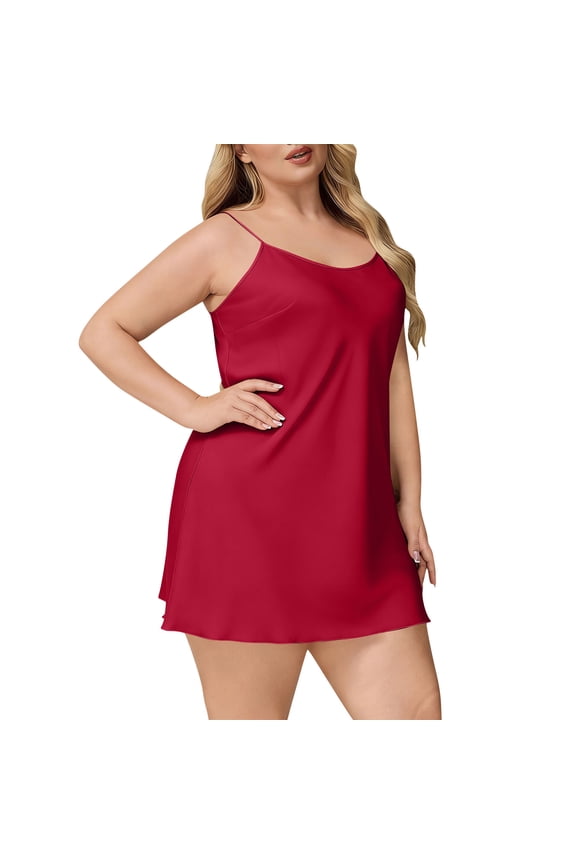 Womens Plus Size Silk Satin Dresses Adjustable Spaghetti Strap Full Slip Nightgown Soft Lightweight Sleepwear Cami Dress