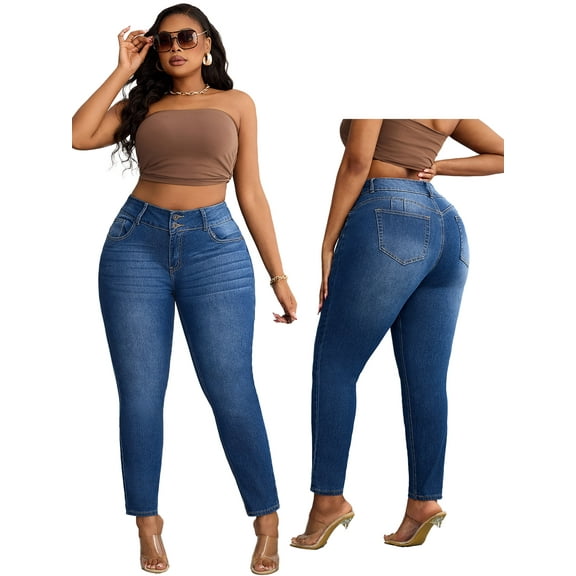 Womens Plus Size Skinny Jeans High Waisted Stretchy Classic Ankle Jean