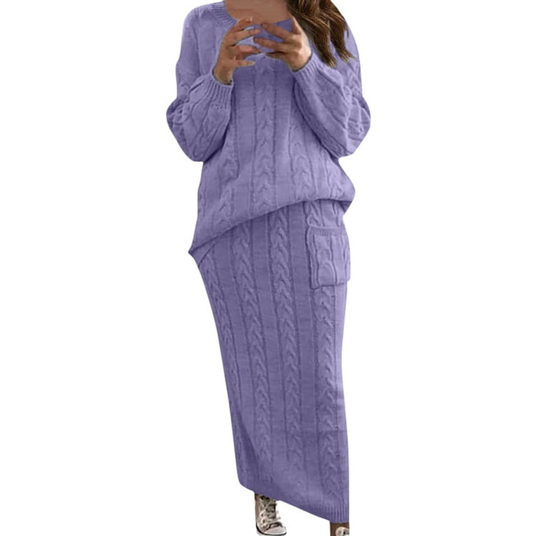 Womens Plus Size Skirt Women s Cable Knit Sweater Set In Moth Fabric Warm And Cozy For Autumn And Winter Skirt Suits Color Purple Size M Walmart