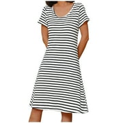 FAKKDUK Womens Plus Size Sleepwear Nightgowns for Women Soft Cotton Sleep Shirts Short Sleeve Crew Neck Sleepwear Nightdress for Women Ladies Nightdress Pajama Dress