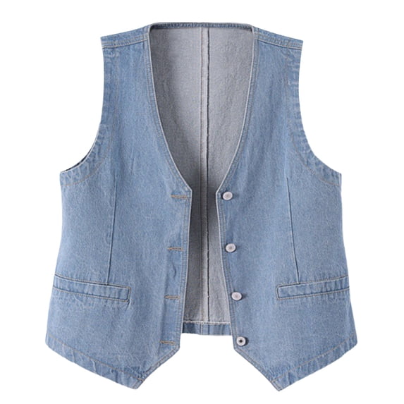 Womens Plus Size Sleeveless Vest Denim Jacket Button Front V Neck Waistcoat Casual Jean Suit Vest Light Blue, 4XL