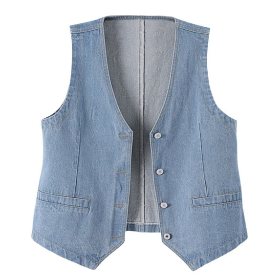 Womens Plus Size Sleeveless Vest Denim Jacket Button Front V Neck Waistcoat Casual Jean Suit Vest Light Blue, 5XL