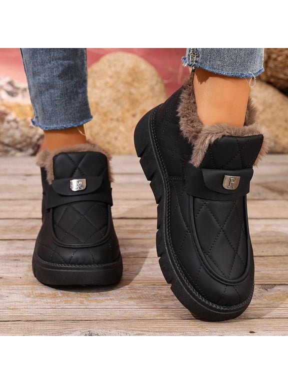 Womens Plus Size Slimming Snow Boots Fashion Casual Versatile Fleece Lined Chunky Sole Fall Winter Trendy Warm Durable Cotton Boots For Wide Feet Snow Boots For Women