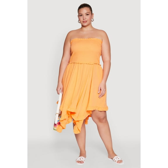 Womens Plus Size Smocked Handkerchief Hem Tube Dress