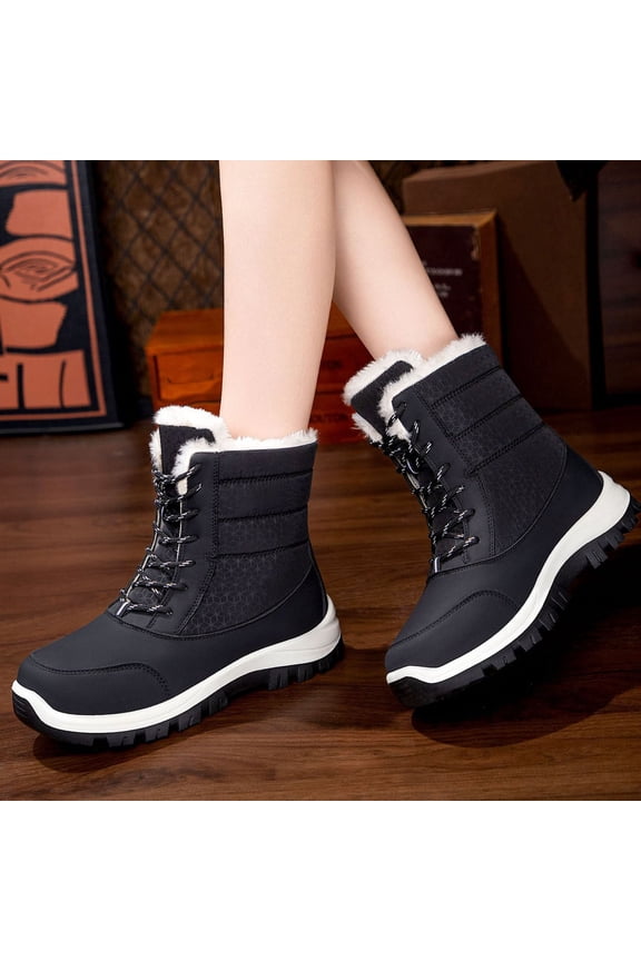 Womens Plus Size Snow Boots Versatile Fleece Lined Thick Cold Resistant Round Toe Fall Winter Comfort High Top Lace Up Cotton Boots For Wide Feet Snow Boots For Women