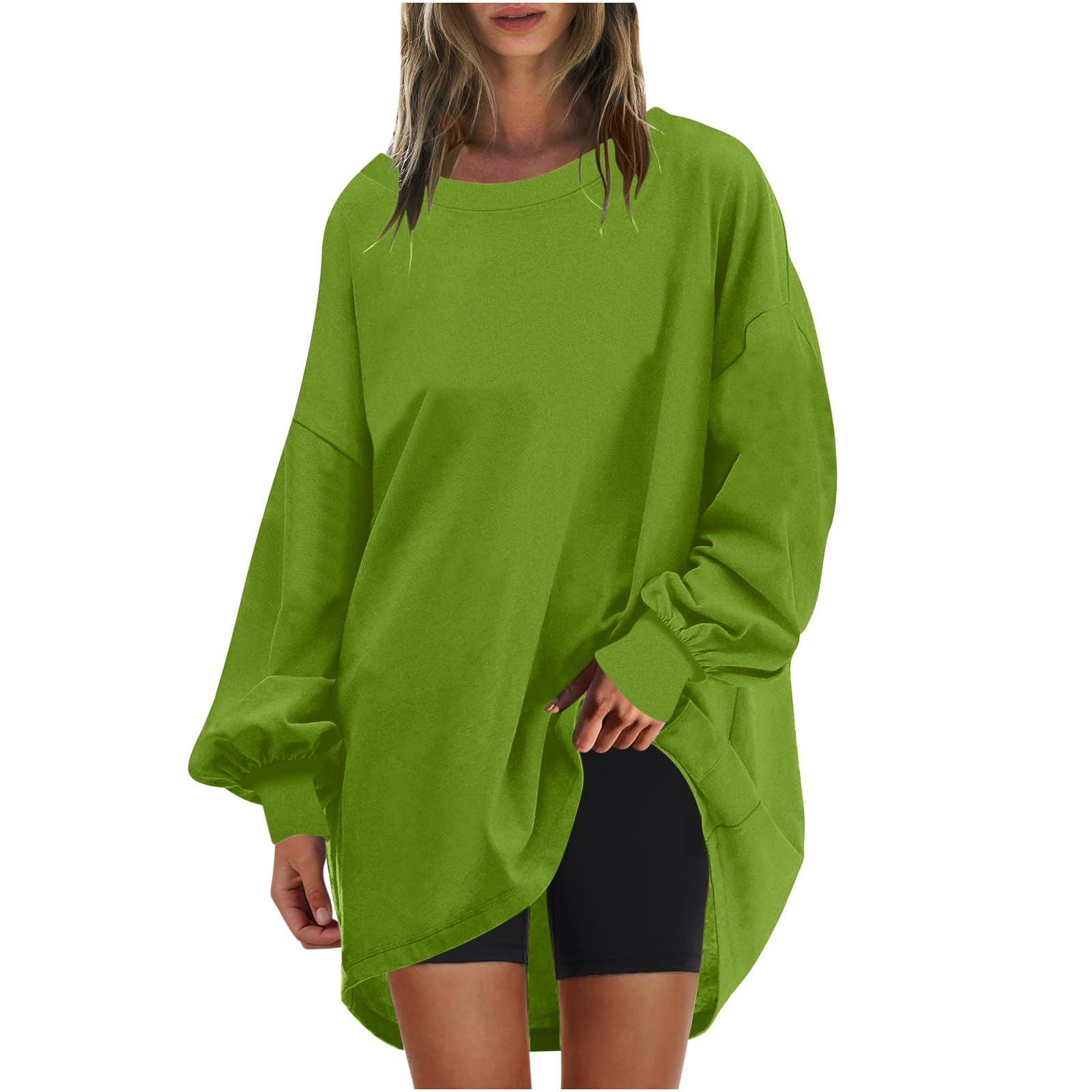 Womens Plus Size Solid Color Sweatshirt Soft Pullover Casual
